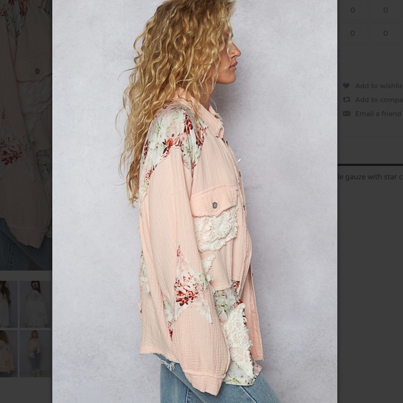 #109 POL Pink Floral Button Down Shirt - Picture 3 of 5